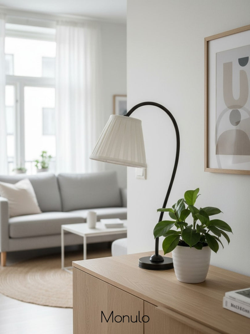 Luvora Fabric Drum Table Lamp - Pleated Shade Retro Design For Bedroom