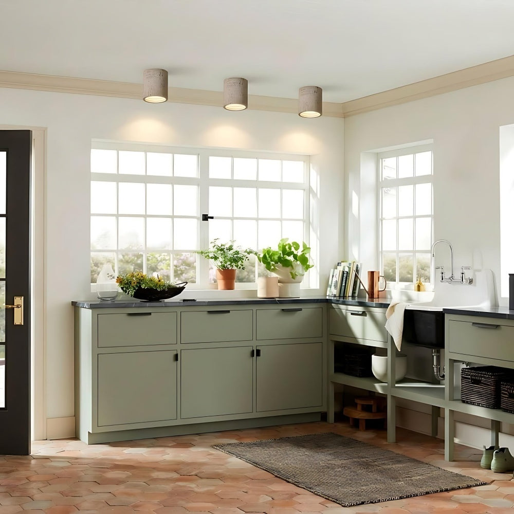 Lámpara cilíndrica de travertino: lámpara de techo LED Wabi Sabi para hogares modernos