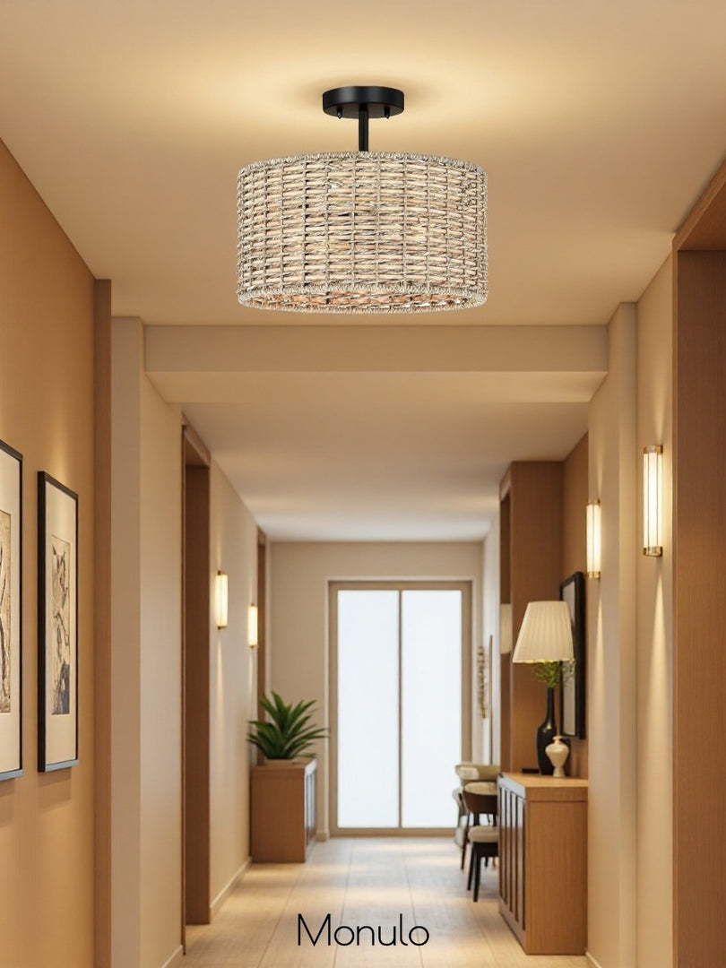 Plafonnier semi-encastré à 2 lumières de style bohème