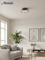 Load image into Gallery viewer, Vintage Semi Flush Mount Ceiling Light - Black and Glass Ceiling Fixture

