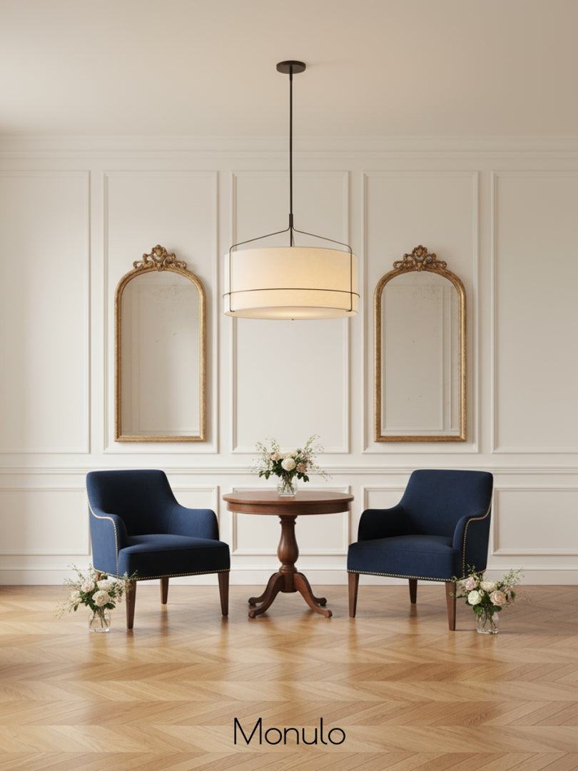 Horelia Linen Drum Pendant Light – Modern Drum Shade For Dining Room