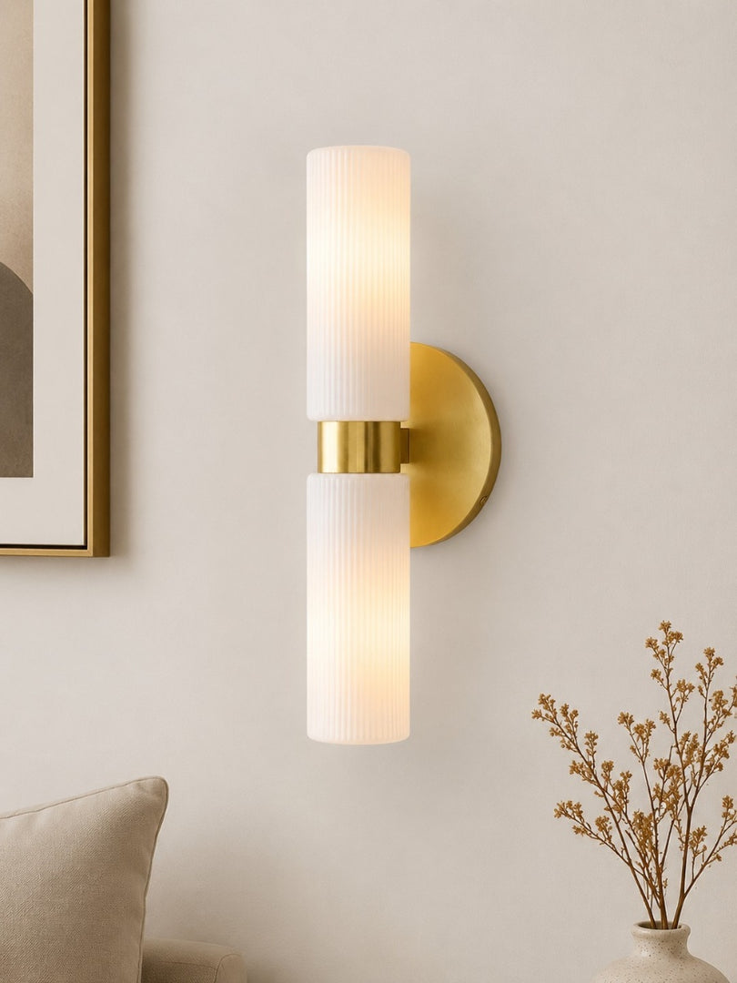 Rivora gerilltes Glasrohr Doppelwandlampe – Zeitgenössische Wandleuchte für den Eingangsbereich