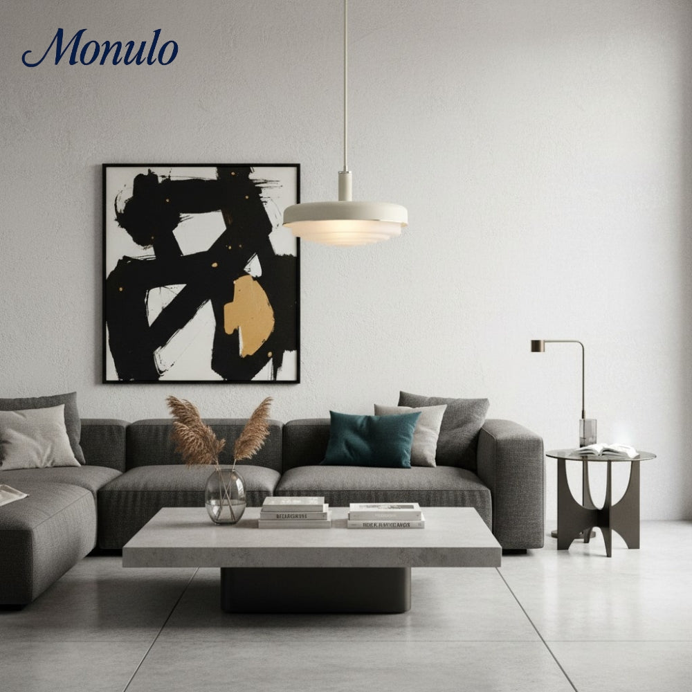 Rolvona Layered Glass Retro Pendant – Modern Minimalist Ceiling Light for Kitchen or Dining Room