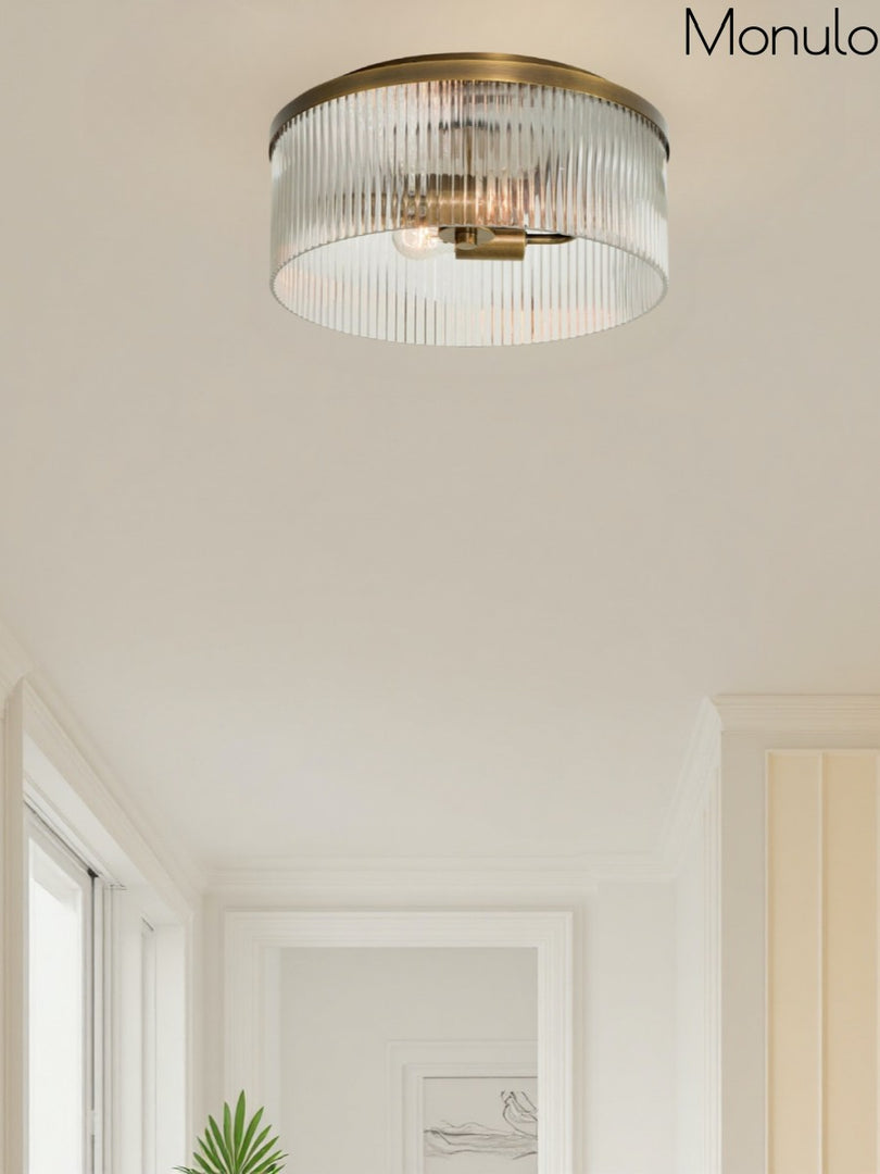 Plafonnier semi-encastré à nervures - Design encastré en verre avec finition dorée