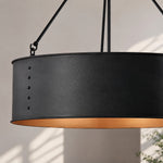 Load image into Gallery viewer, Velara Round Black Drum Pendant Light - Industrial Vintage Style for Dining Room or Living Room