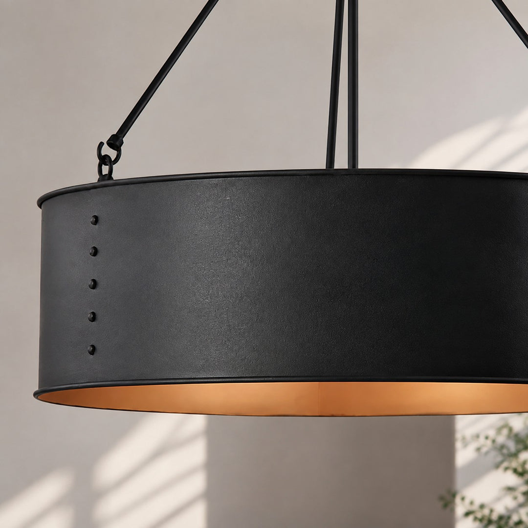 Velara Round Black Drum Pendant Light - Industrial Vintage Style for Dining Room or Living Room