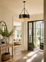Load image into Gallery viewer, Velara Round Black Drum Pendant Light - Industrial Vintage Style for Dining Room or Living Room