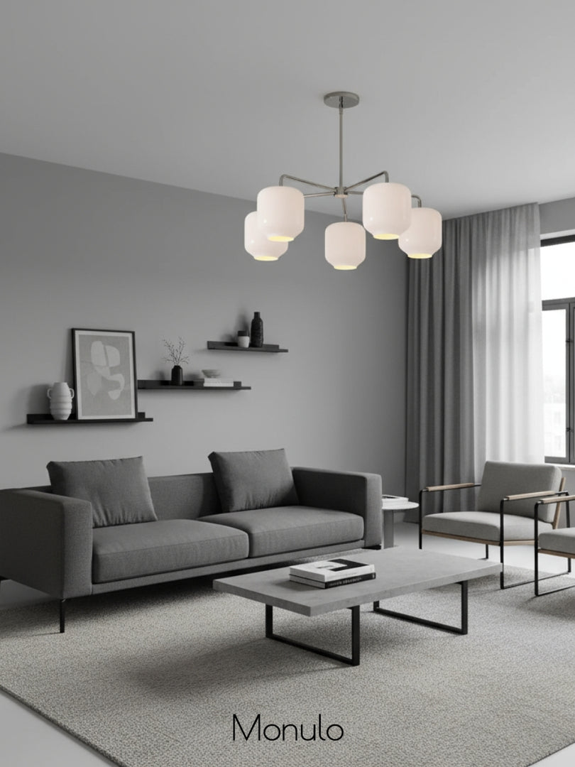 Lumivelle 5-Light Glass Chandelier – Modern Metal Round Lighting