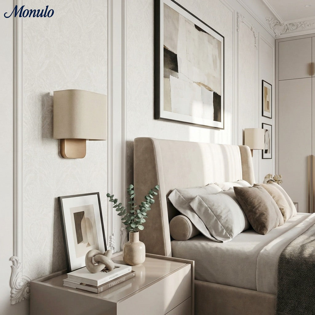 Nolvara Aleena Soft Fabric Luxe Metal Fabric Wall Sconce for Bedroom Reading Light