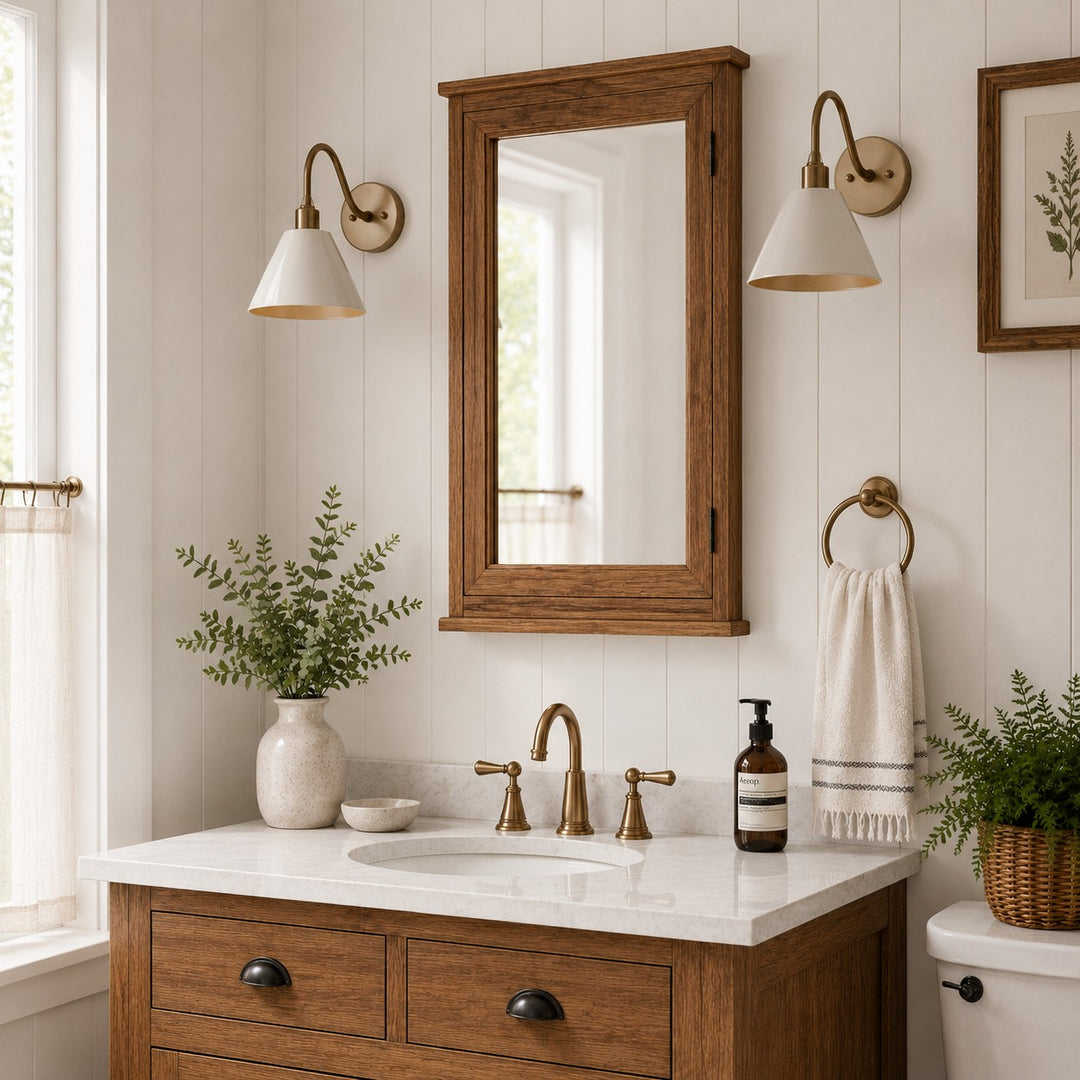 Industrial Modern Tapered Brass Gooseneck Sconce with Metal Silhouette