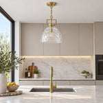 Charger l'image dans la visionneuse de galerie, Modern Hammered Glass Pendant Light with Minimalist Metal Design - Suitable for Kitchen Island