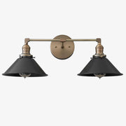 Conique Metal Dual Black Sconce with Cone Shades - Industrial Vanity Wall Light for Mirror