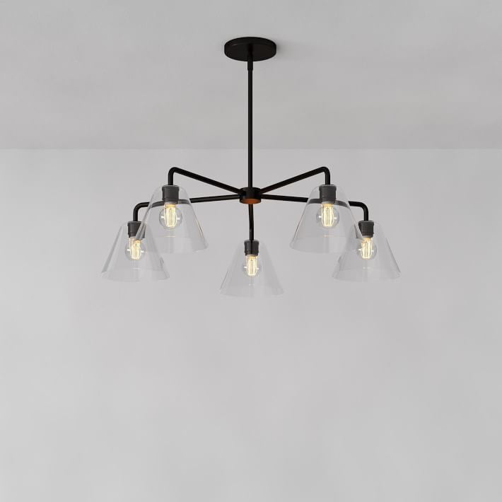Conica Modern Glass Cone Chandelier – Sculptural 5 Light Brass Design