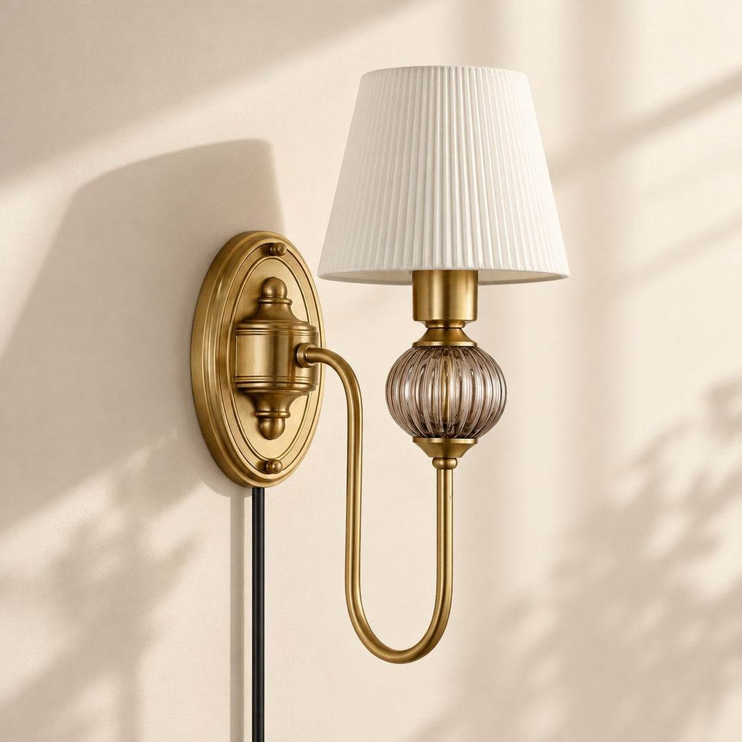 Rowanea Fabric Shade Ceramic Plug-In Wall Sconce