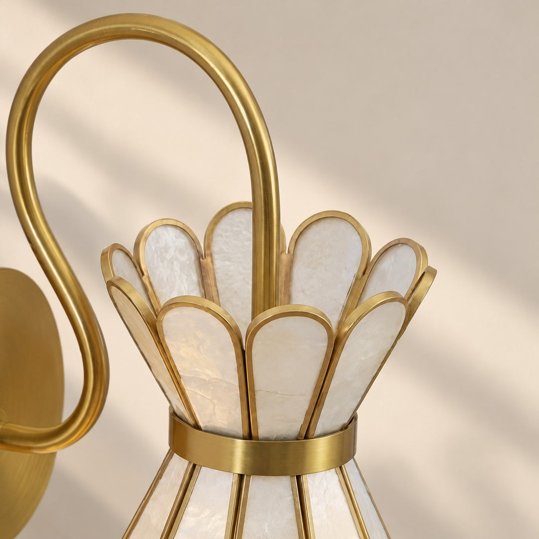 Brass Band Hourglass Shade Capiz Petal Wall Light