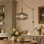 Charger l'image dans la visionneuse de galerie, Retro ribbed glass plug-in pendant light in a home interior
