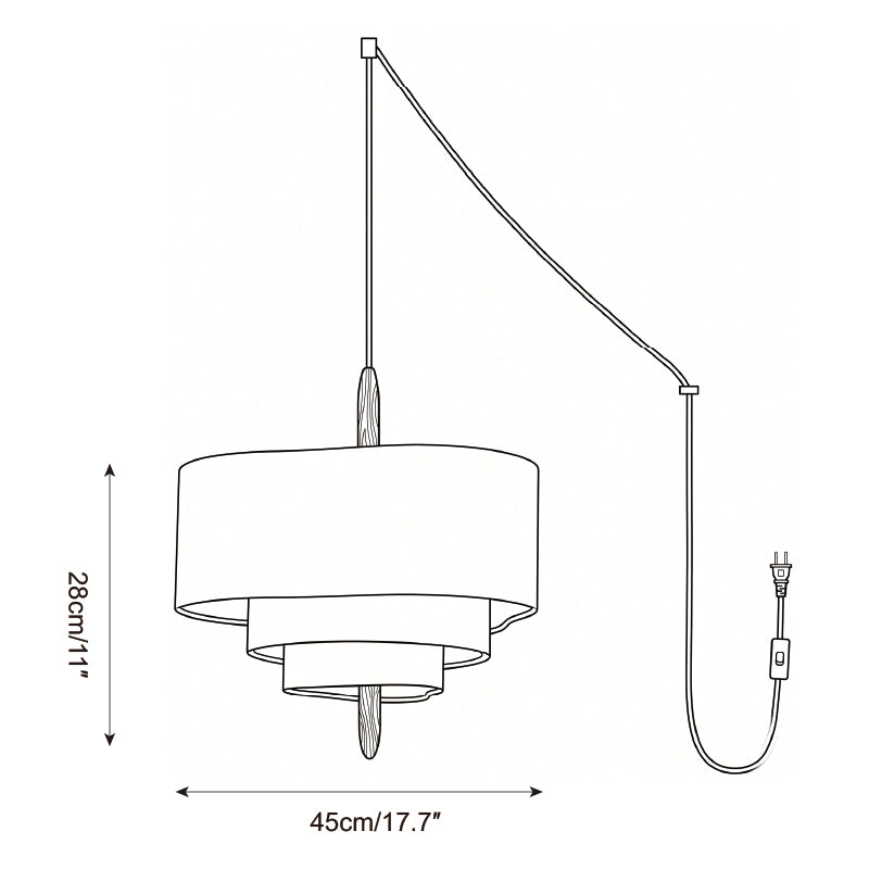 Tiered Fabric Wood Plug-In Swag Pendant
