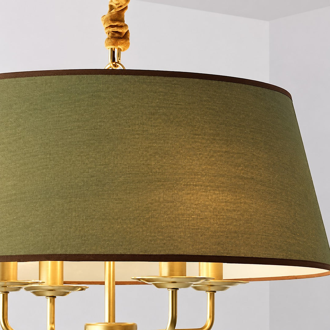 Tela Fabric Shade Chandelier with Curved Arm Design and Linen Shades - Metal Vintage Style for Dining Rooms