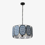Cargar imagen en el visor de la Galería, Blue floral fabric drum pendant light