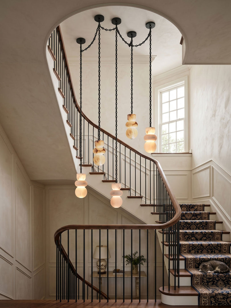 Black Metal Alabaster Chain Swag Chandelier