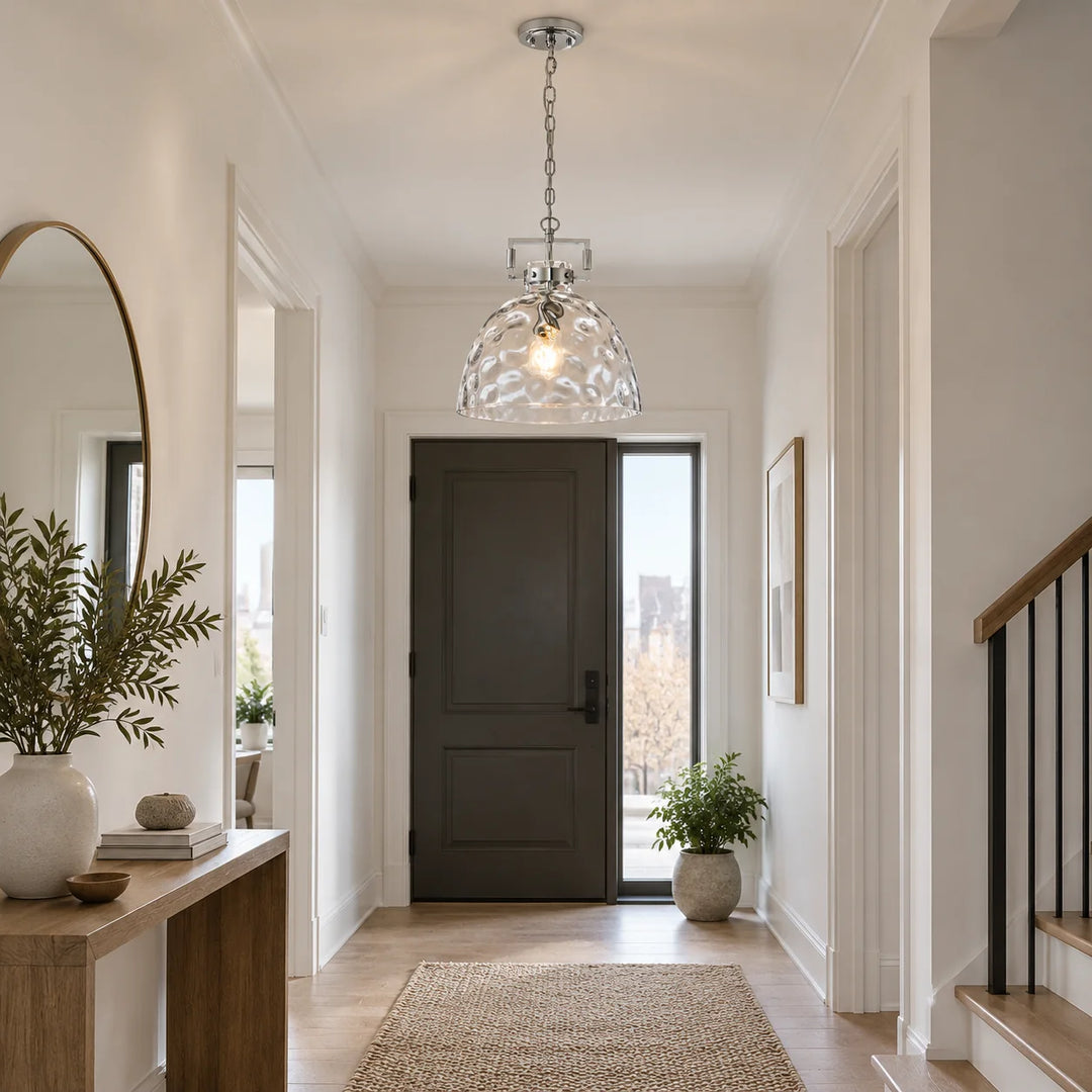 Hammered Glass Pendant Light with a 13.8-inch shade and minimal hardware - New2609-1024496 interior scene