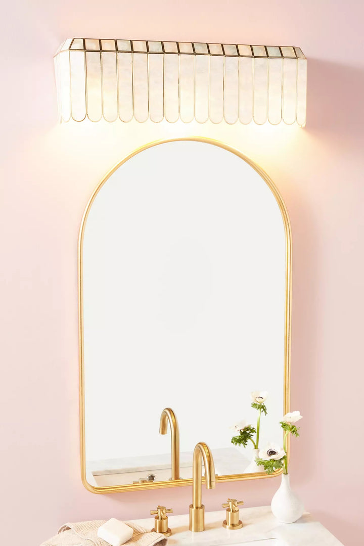 Lumica Retro Faceted Sconce - Brass Capiz Shell Wall Light for Bedroom