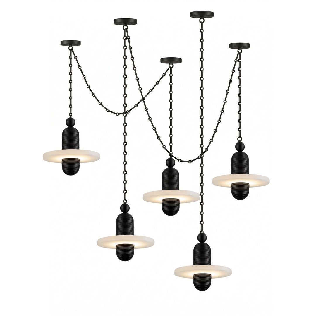 Black Metal Alabaster Chain-Hung Chandelier