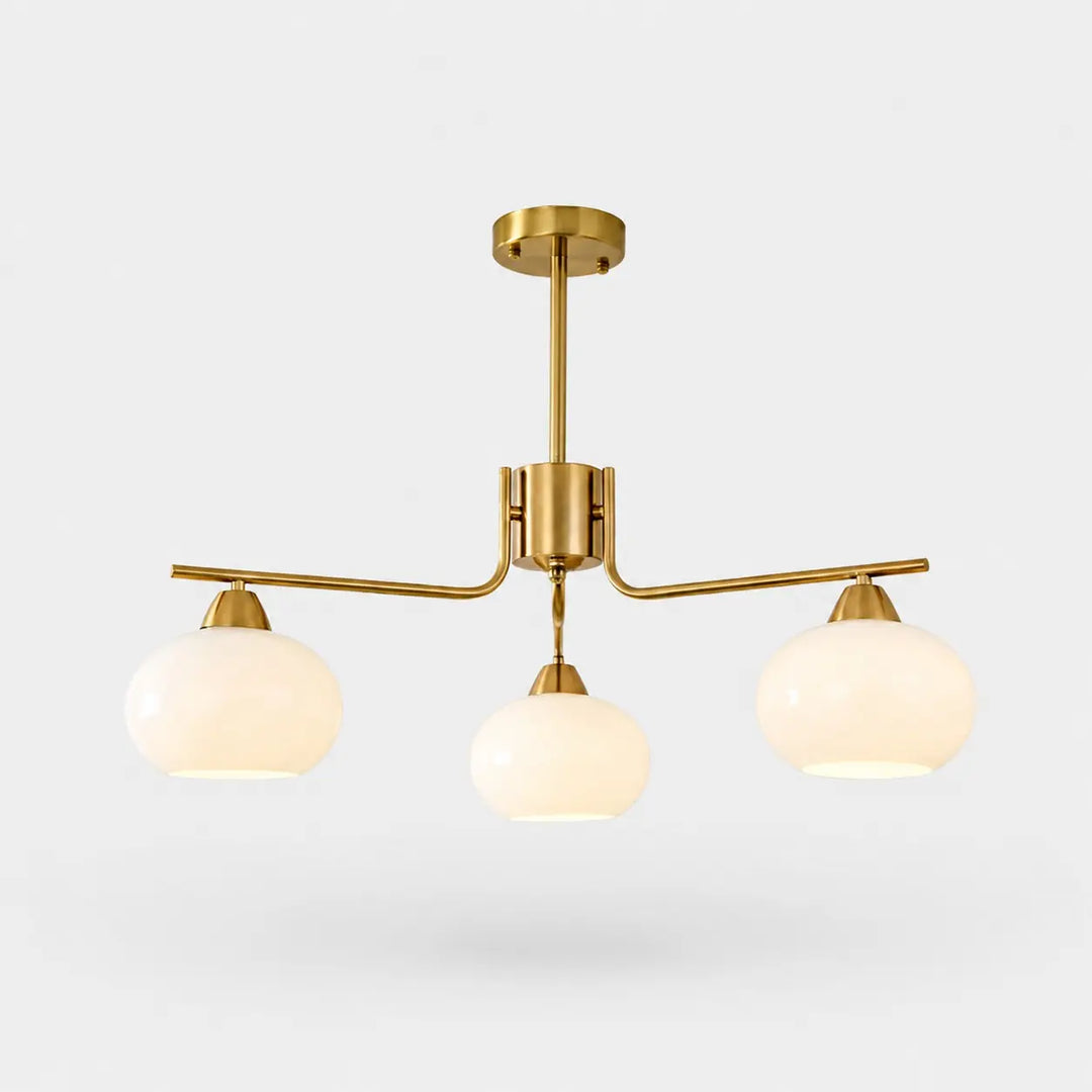 Iron gold three-light milk glass chandelier