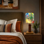 Load image into Gallery viewer, Colorful printed fabric table lamp in a styled interior