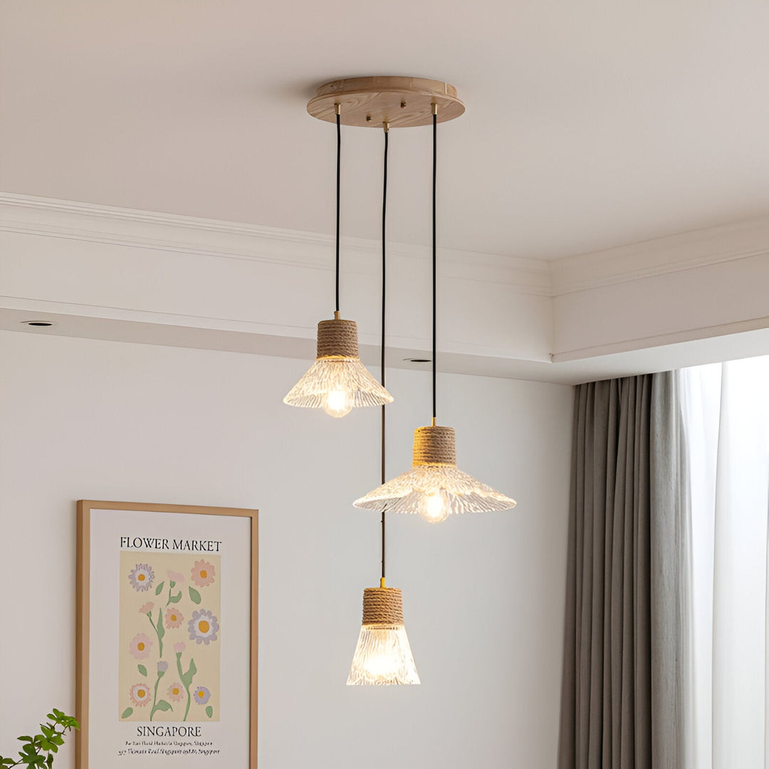 Nordische Hanfseil Glas Pendelleuchte