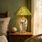 Bild in Gallery-Viewer laden, Floral glass table lamp on a wooden bedside table