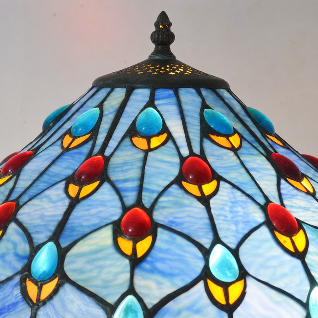 TF Tivanny Art Deco Stained Glass Table Lamp - Vintage Style for Bedroom or Living Room