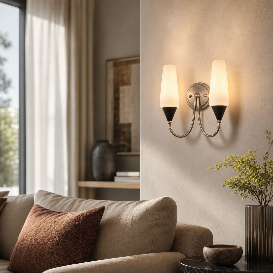 French Vintage Opal Glass Wall Sconce - Modern room scene