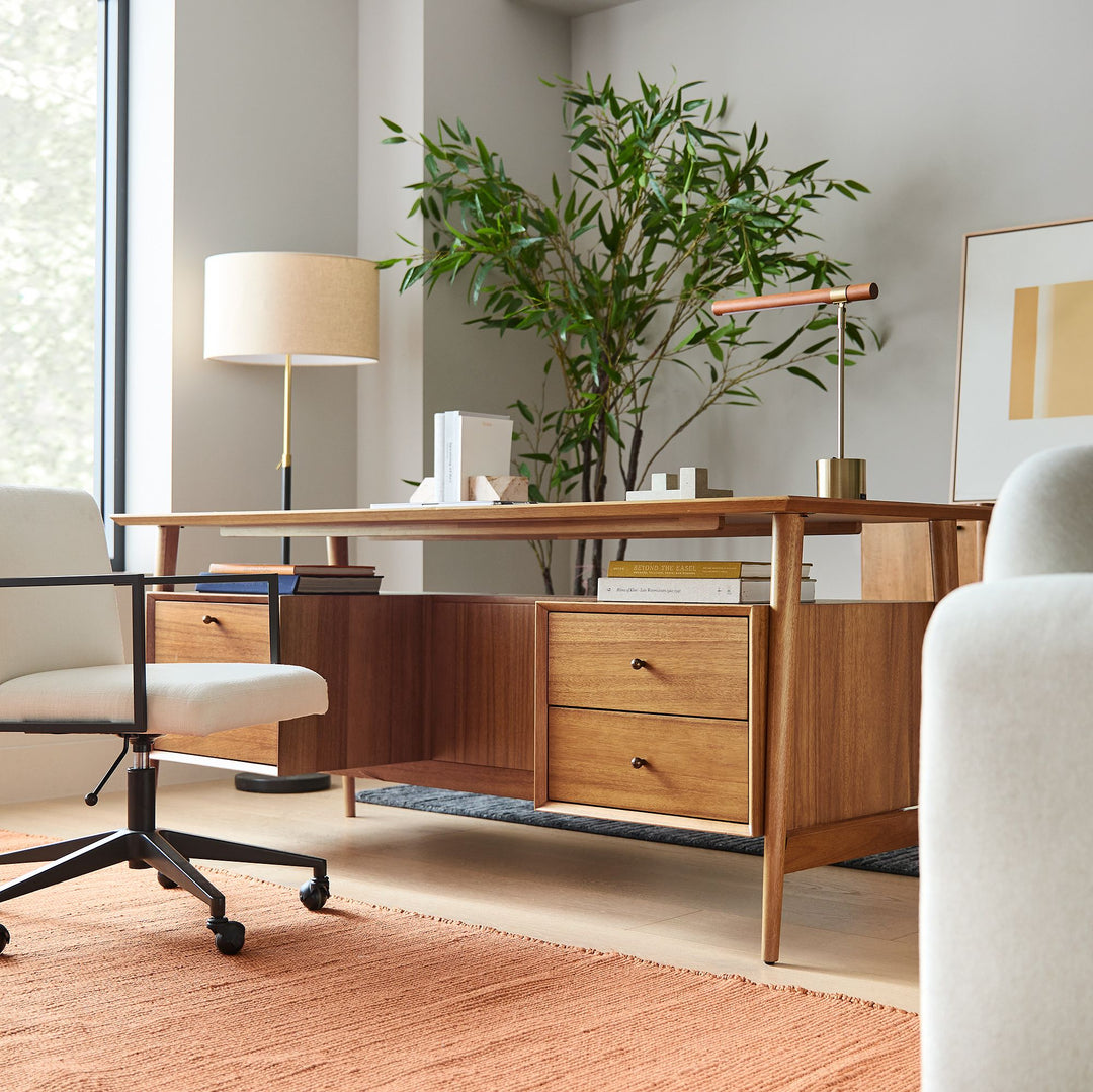 Lámpara de mesa LED de madera lineal moderna Moss: giratoria y ajustable, carga USB