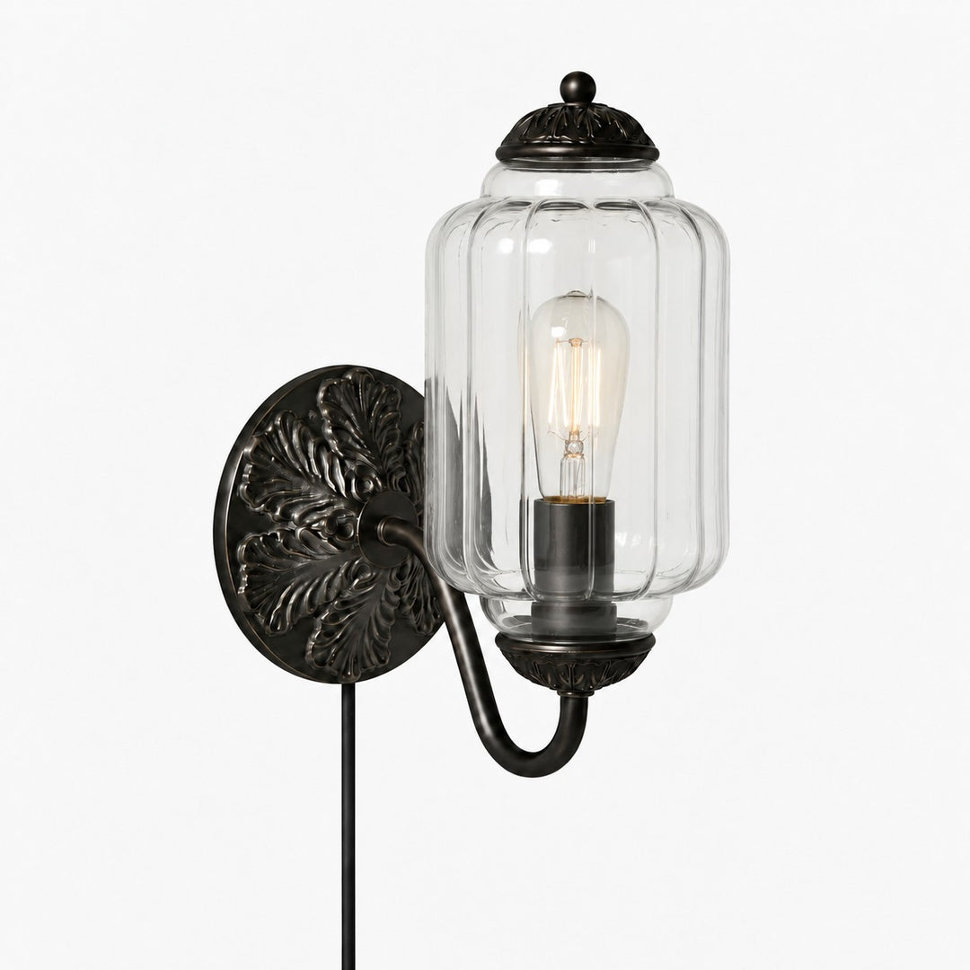 Eloise fluted milk-glass plug-in wall sconce