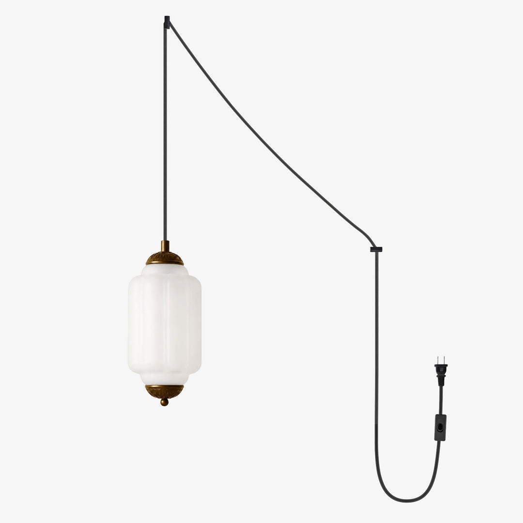 Fluted Glass Antique Brass Plug-In Pendant
