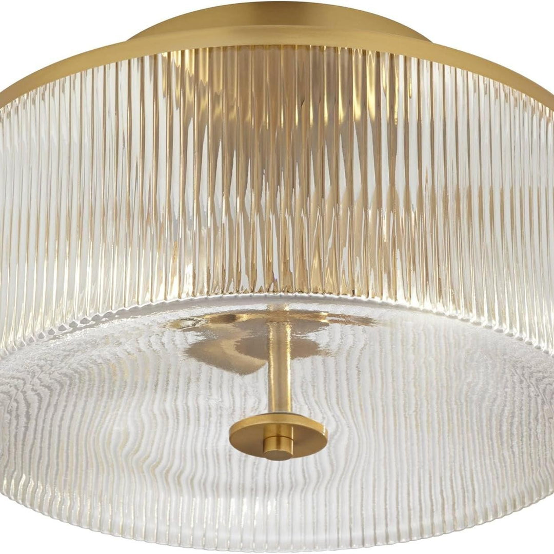 Plafonnier tambour en verre rayé - Luminaire de style campagnard