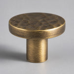 Charger l'image dans la visionneuse de galerie, Side view of round flat antique brass cabinet knob