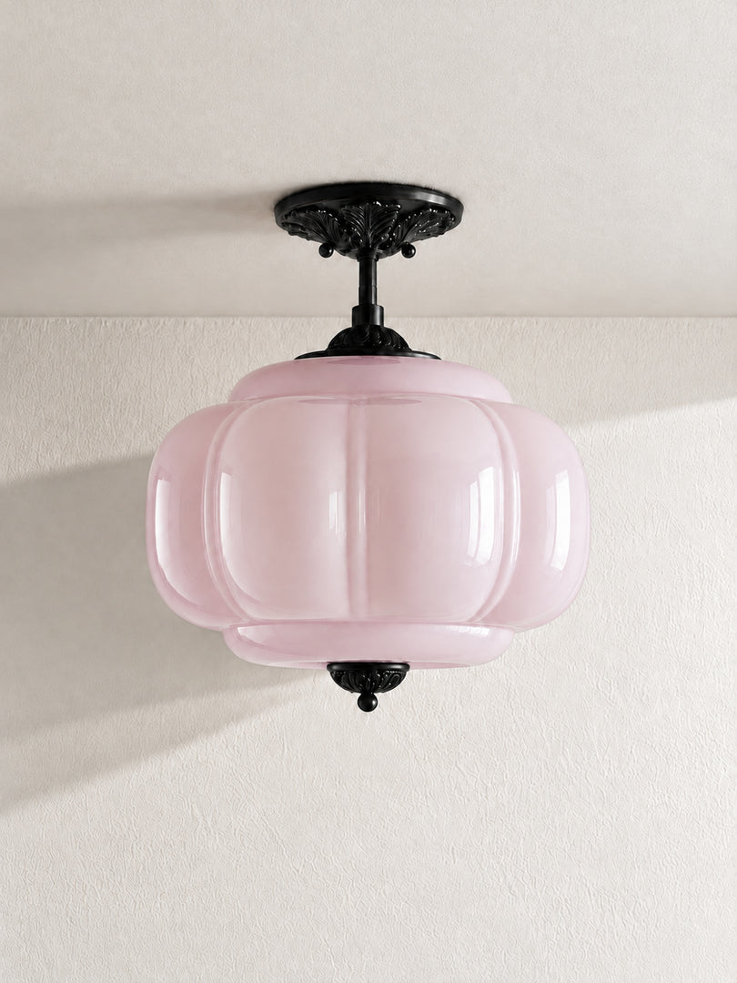 Eloise Scallop Vintage Milk Glass Semi Flush Mount Pendant Light