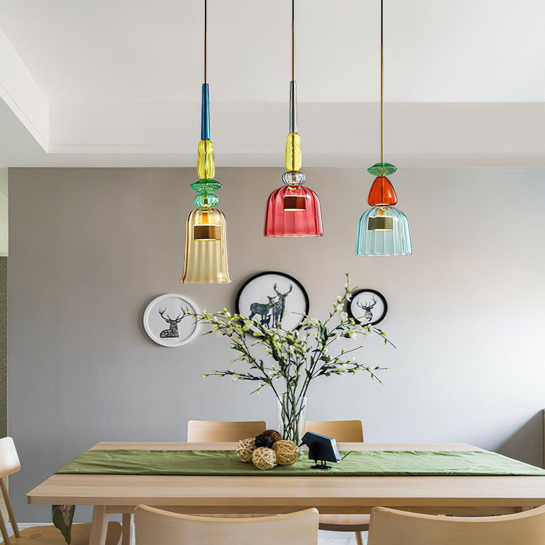 Suspension en verre soufflé à la main - Fer bonbon coloré, couleurs mélangées, pour l'intérieur