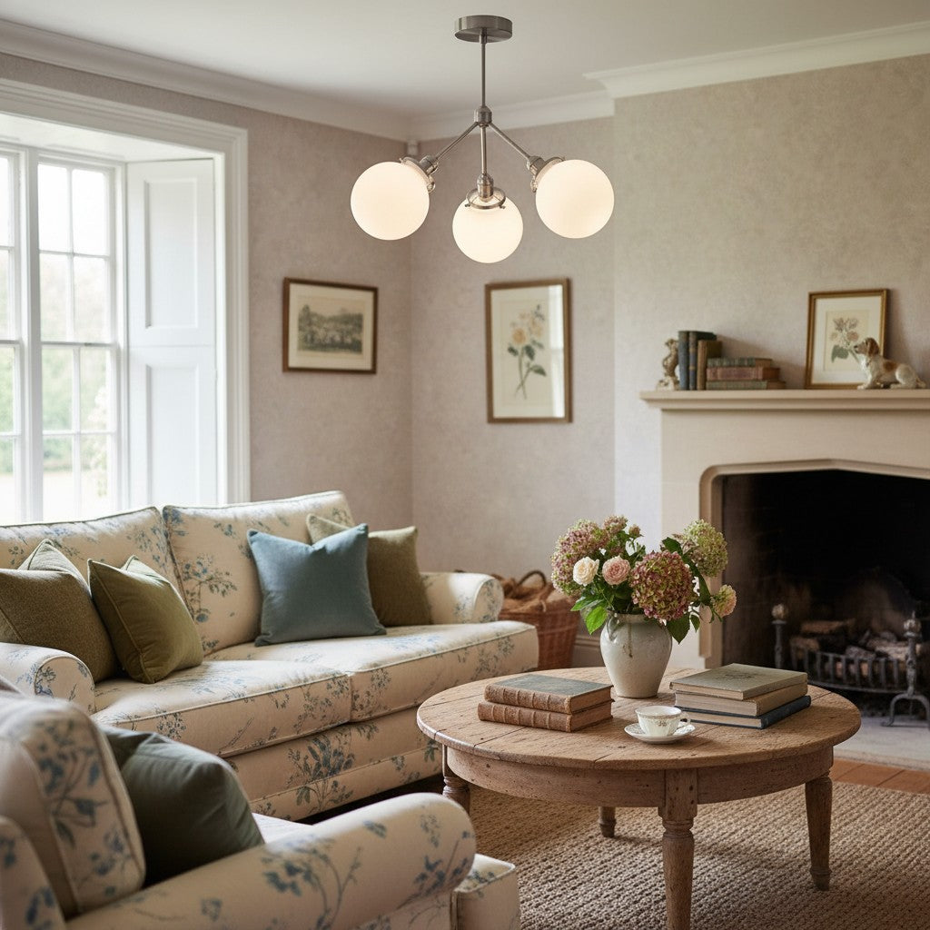 Glorica Glass Opal Globe Semi-Flush Ceiling Light – Modern Mid-Century Dining Room Fixture