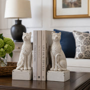 Leopard bookends styled with books