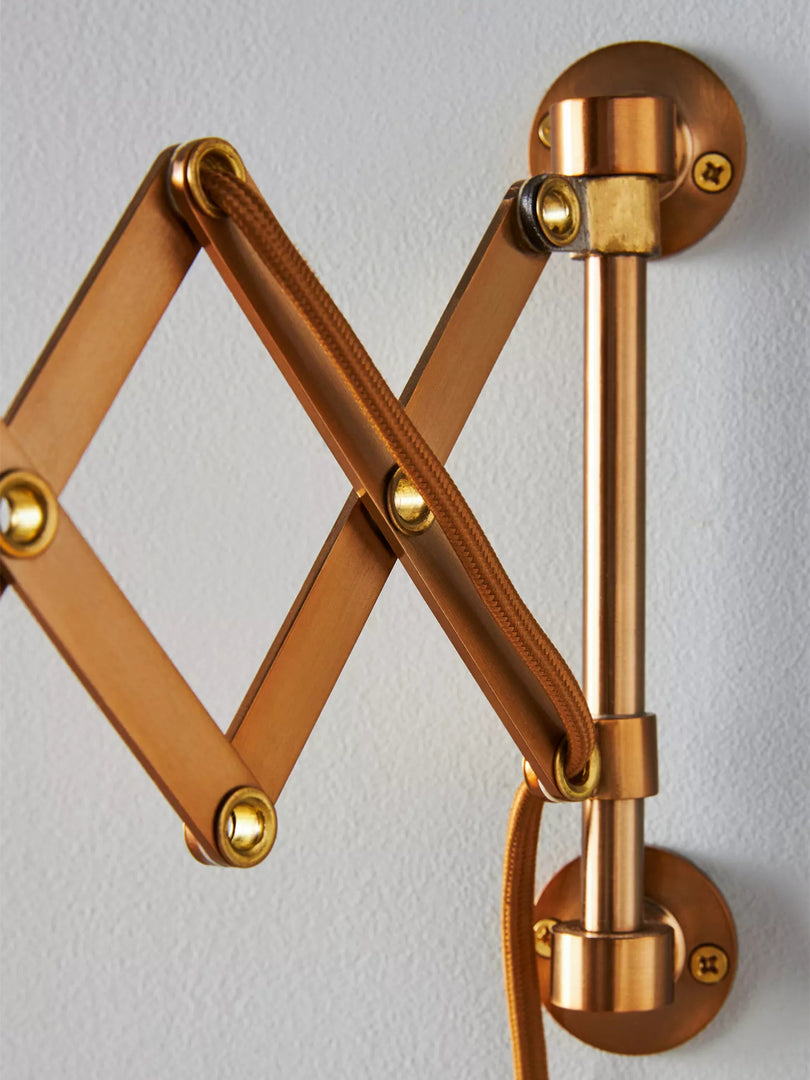 Furium Brass Accordian Wall Sconce - Retro Scalloped Bedside Lighting