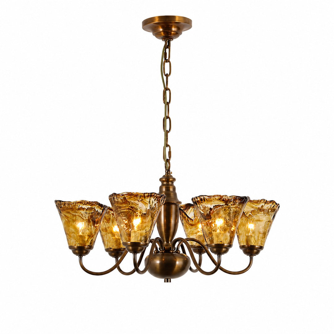 Amber Ruffle Glass Brass Chandelier