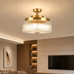 Bild in Gallery-Viewer laden, Antique Brass Ribbed Glass Ceiling Light