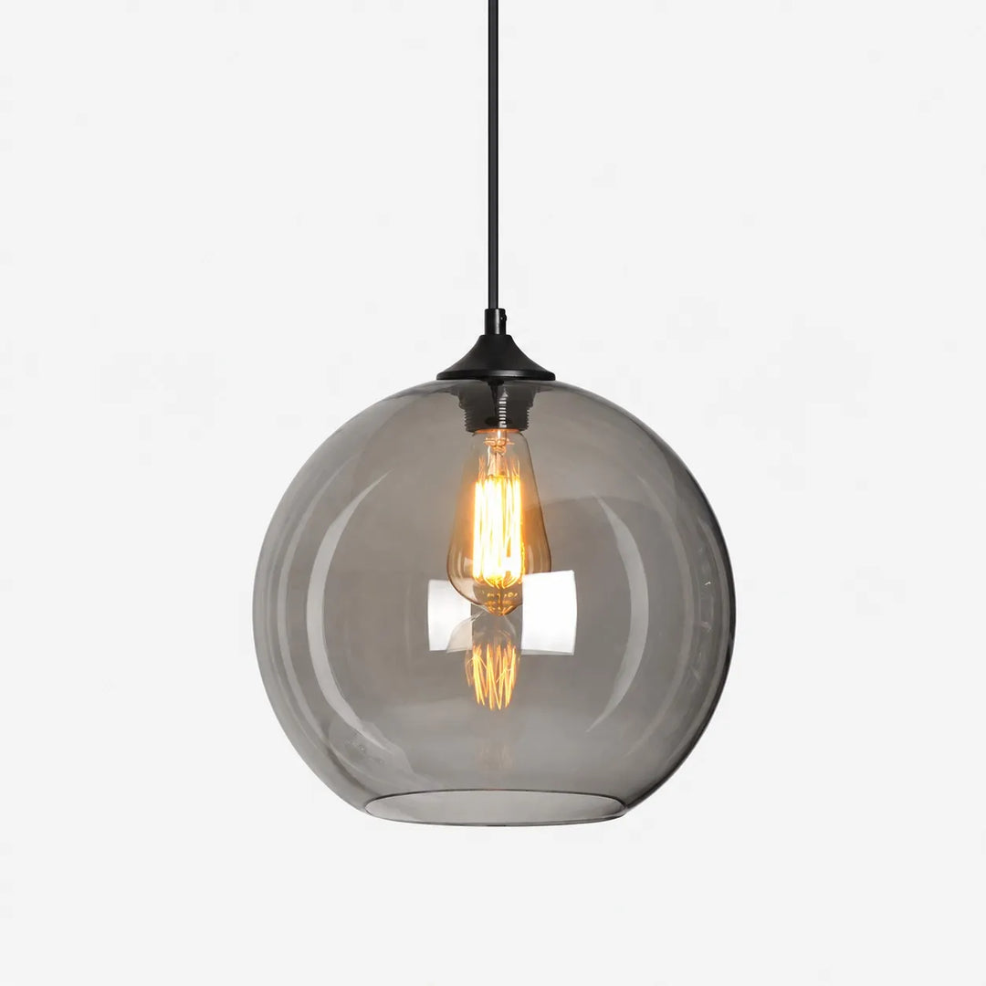 Smoky Gray Glass Globe Pendant Light