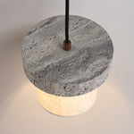 Bild in Gallery-Viewer laden, Top view of gray travertine stone pendant with cord connection