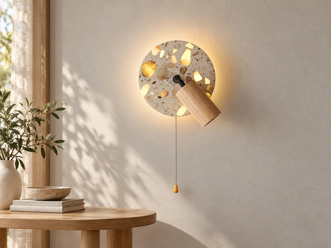 Terrazzo and Wood Adjustable Wall Lamp in a second interior setting