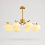 Bild in Gallery-Viewer laden, Solid brass gold eight-light milk glass chandelier