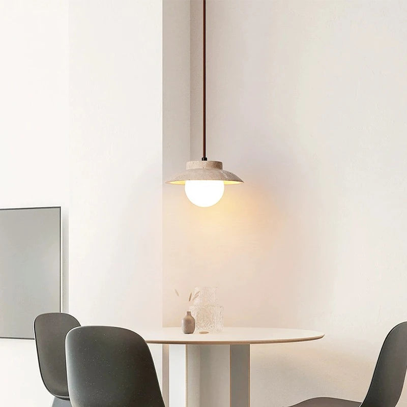 Suspension LED en pierre travertin